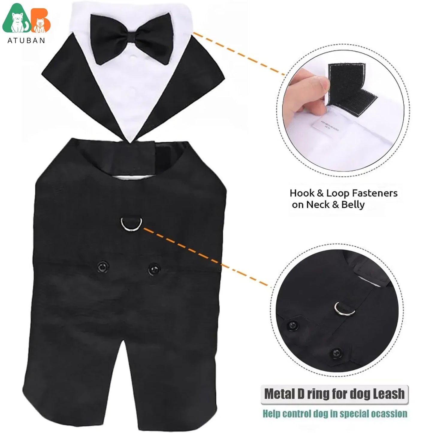 ATUBAN Dog Tuxedo Costume for Large Breeds Detachable Wedding Attire