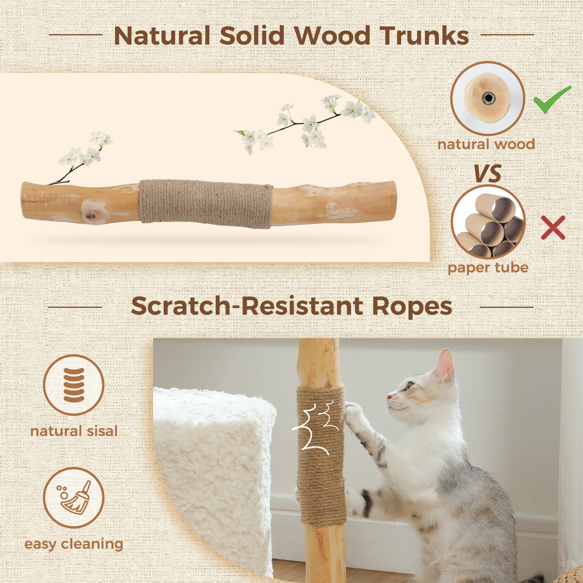 PEQULTI Solid Wood Cat Tree Tower With Condo And Perches