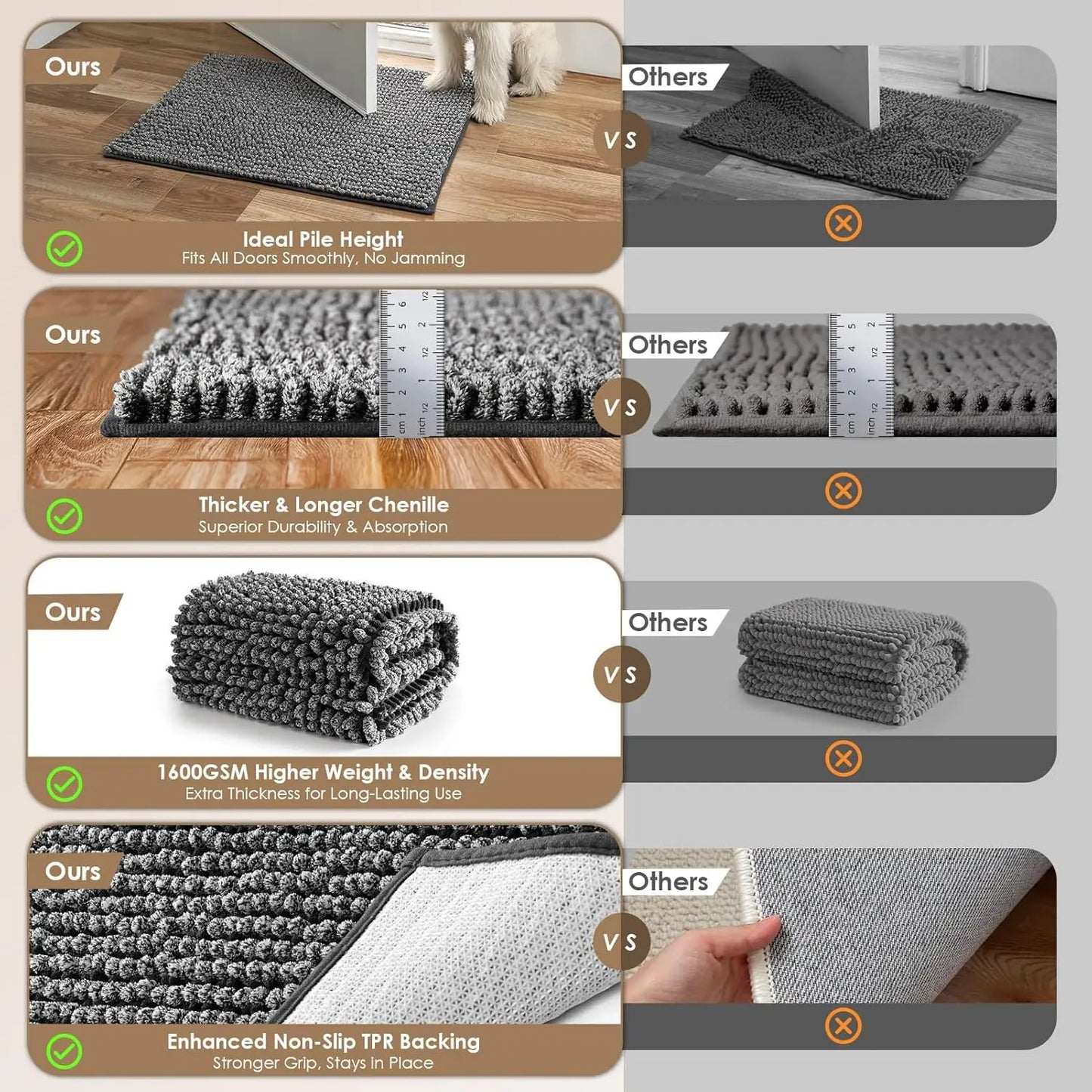Super Absorbent Dog Door Mat Non Slip Indoor Outdoor Entryway