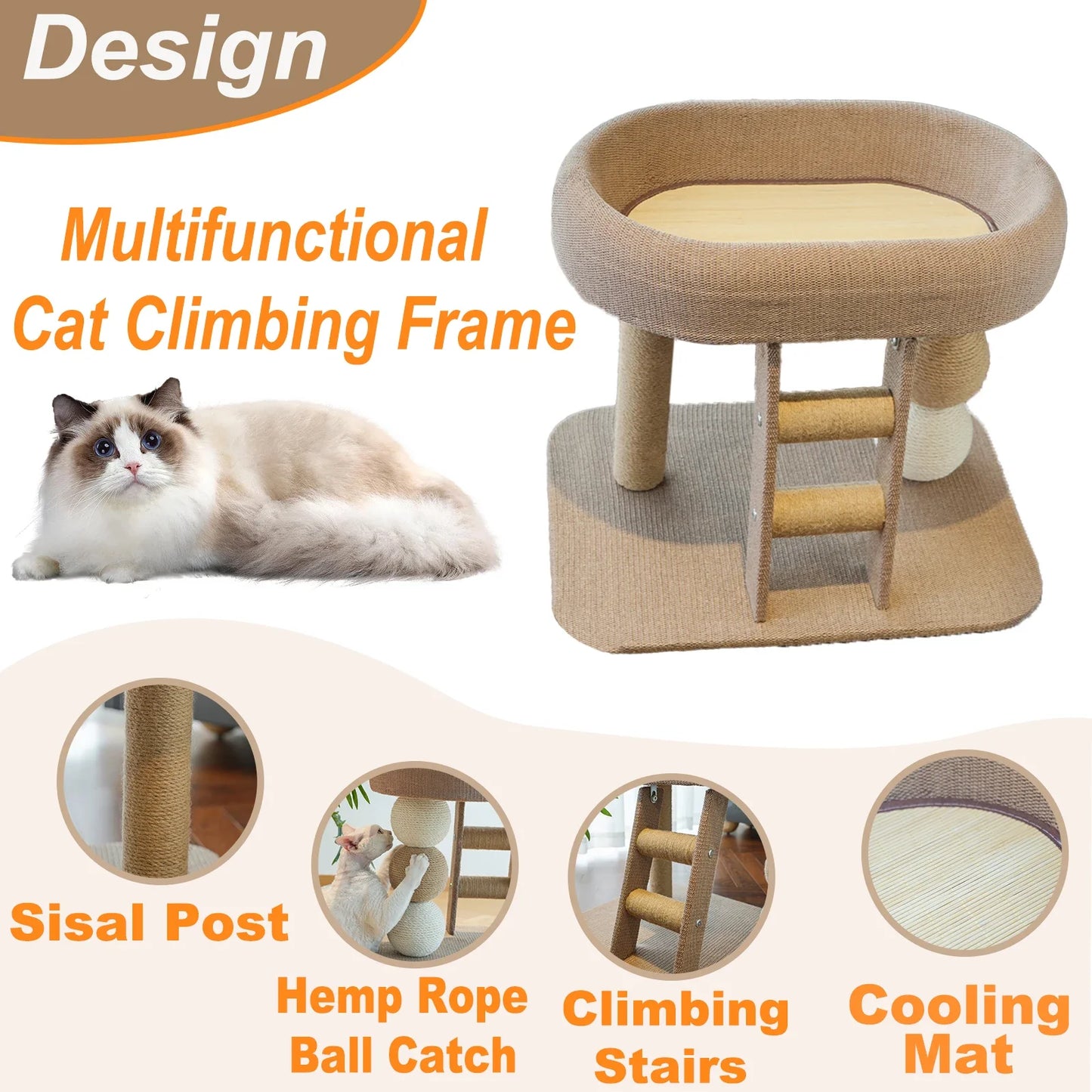 NONECN Cat Scratching Post Tree With Sisal And Plush Bed