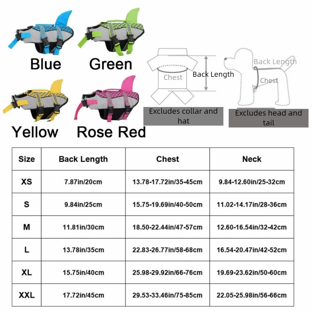 Reflective Shark Dog Life Jacket With Handle Enhanced Buoyancy