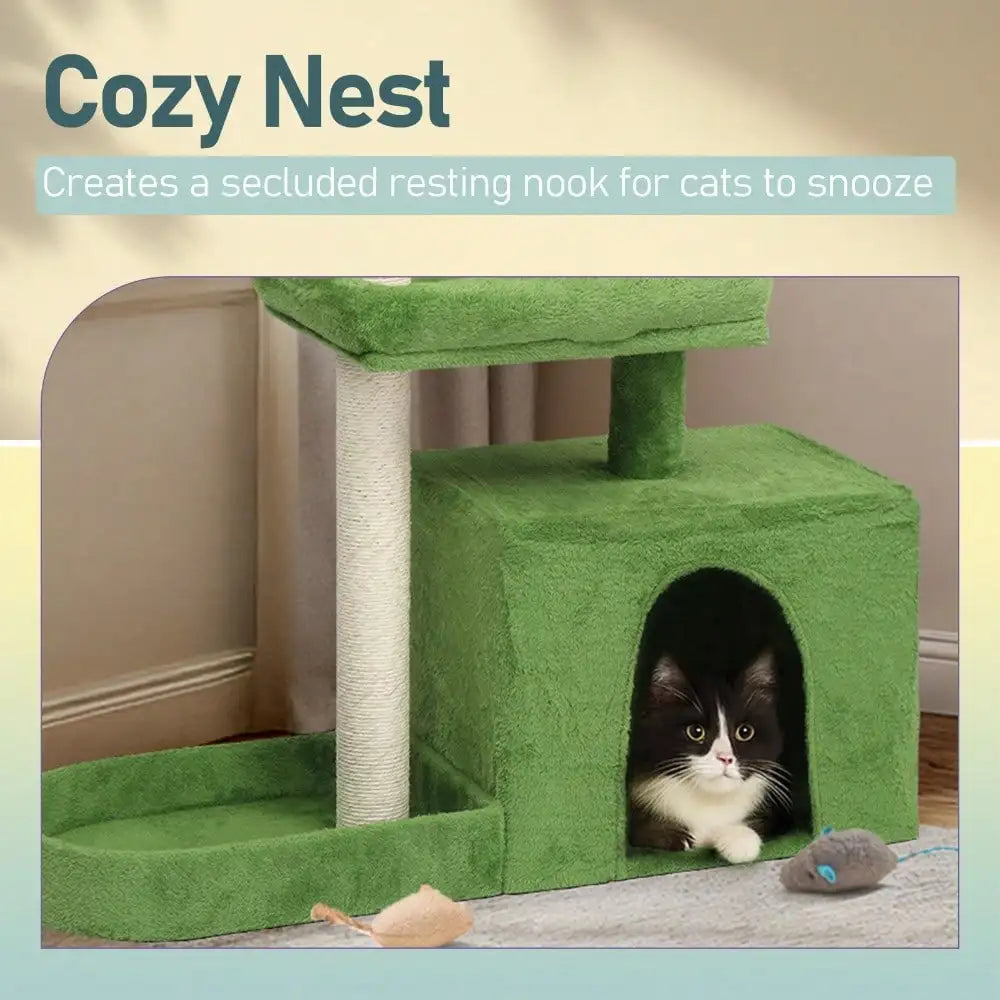 Cat Tree With Scratching Post Cozy Condo And Dangling Toy