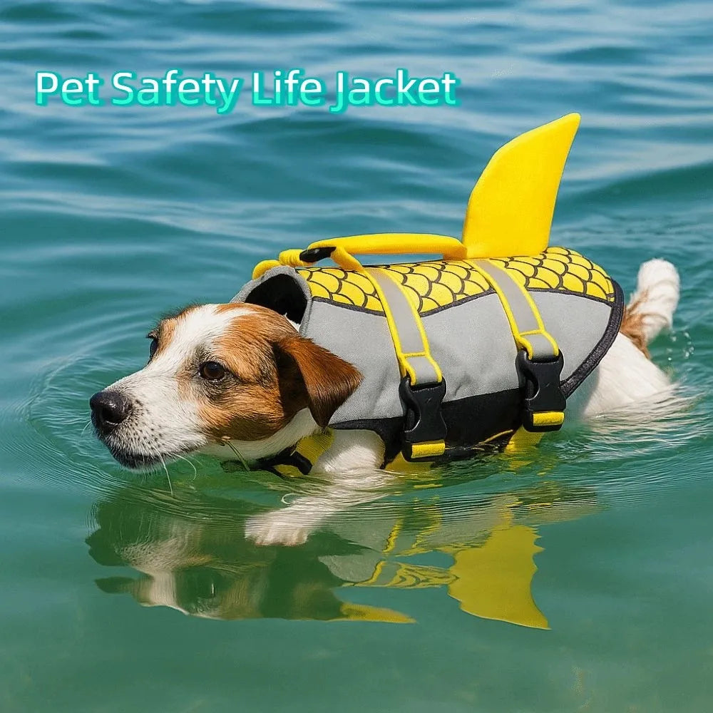 Reflective Shark Dog Life Jacket With Handle Enhanced Buoyancy