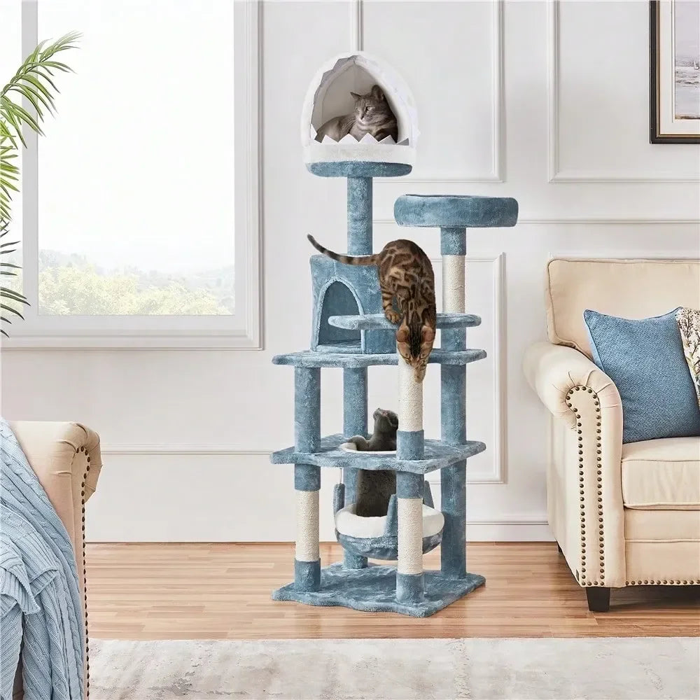 Ocean Themed Cat Tree Multilevel Tower With Condo And Hammock