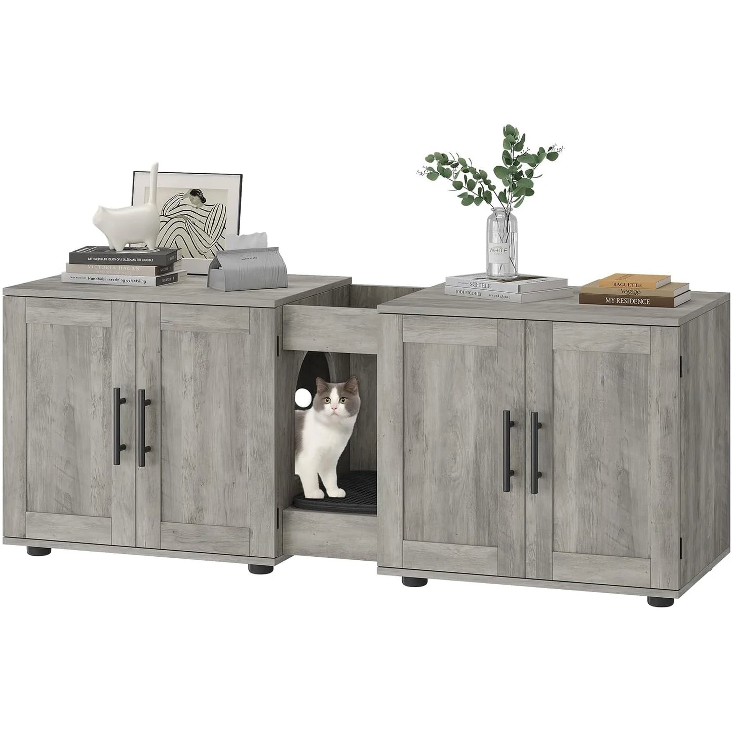 Wooden Cat Litter Box Cabinet With Door And Scratching Pad