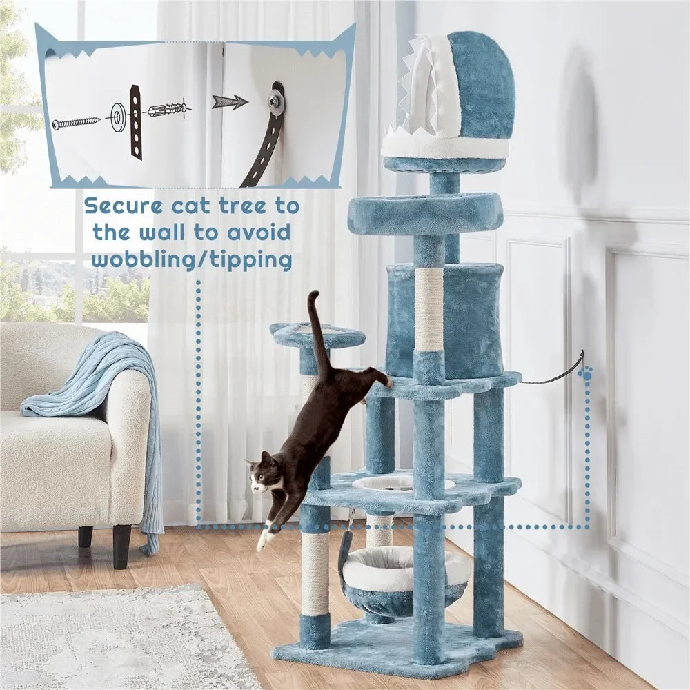 Ocean Themed Cat Tree Multilevel Tower With Condo And Hammock