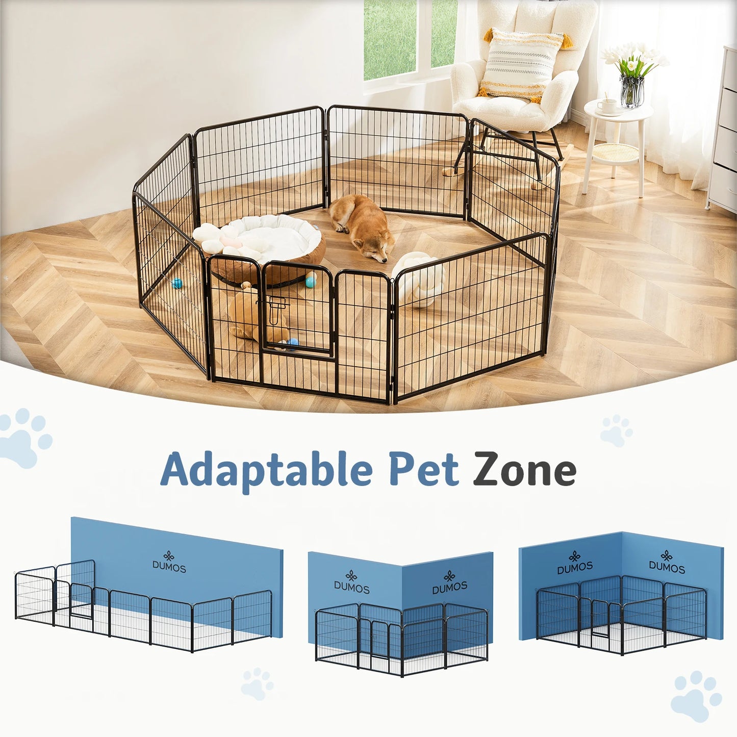 JHK Metal 8 Panel Dog Playpen Fence Foldable Indoor Outdoor