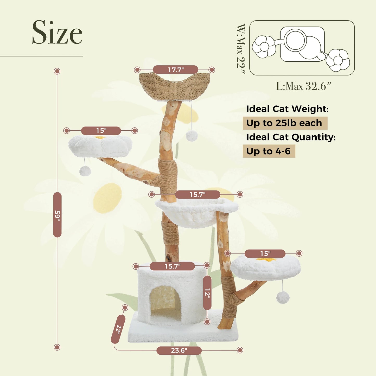 PEQULTI Solid Wood Cat Tree Tower With Condo And Perches