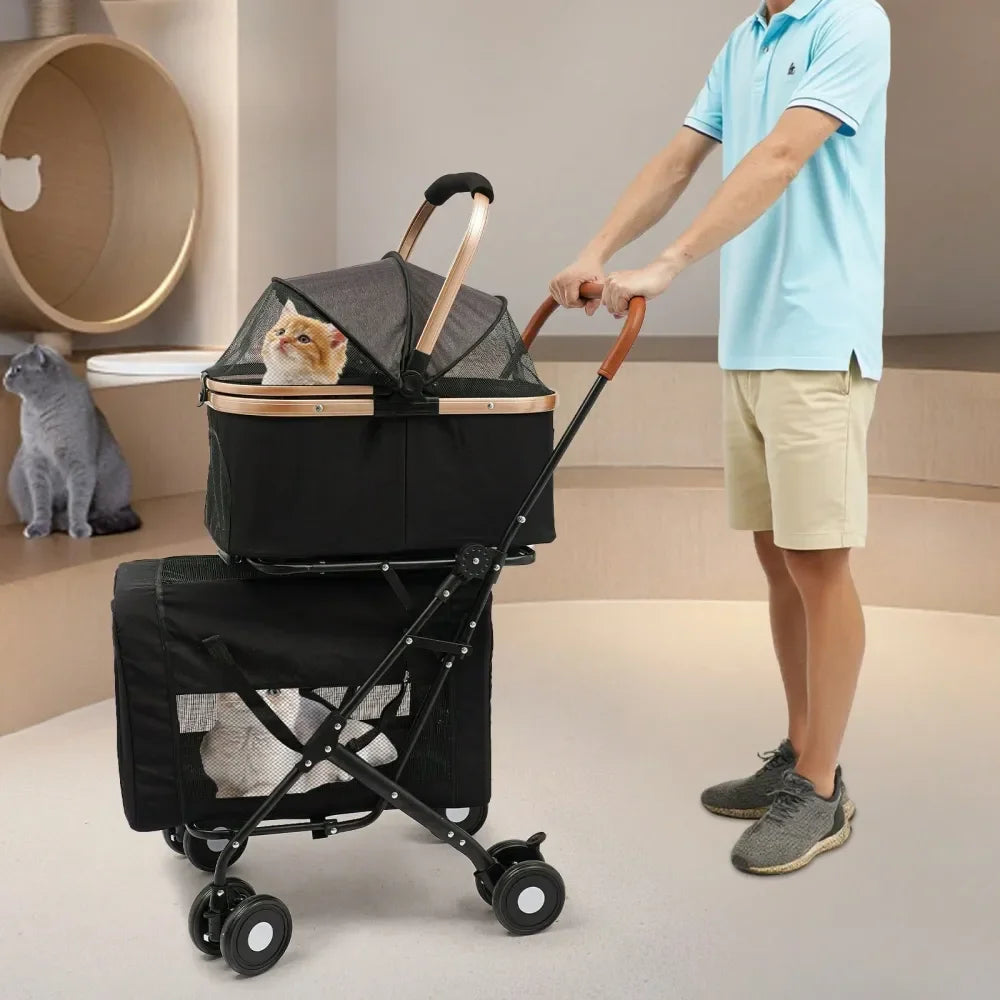 XMSJ Dual Dog Stroller With Detachable Carriers And Lockable Wheels