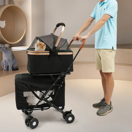 XMSJ Dual Dog Stroller With Detachable Carriers And Lockable Wheels