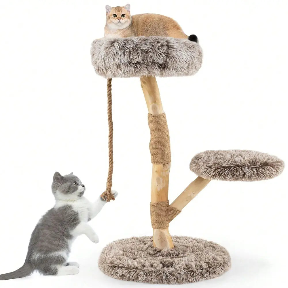 Cat Tree Three Tier Wood Cat Tower With Teasing Rope