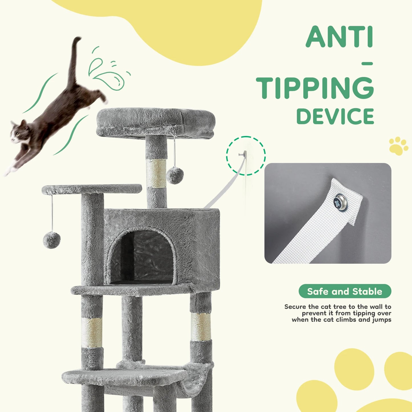 JHK Cat Tree Multi Level Scratching Tower For Indoor Cats