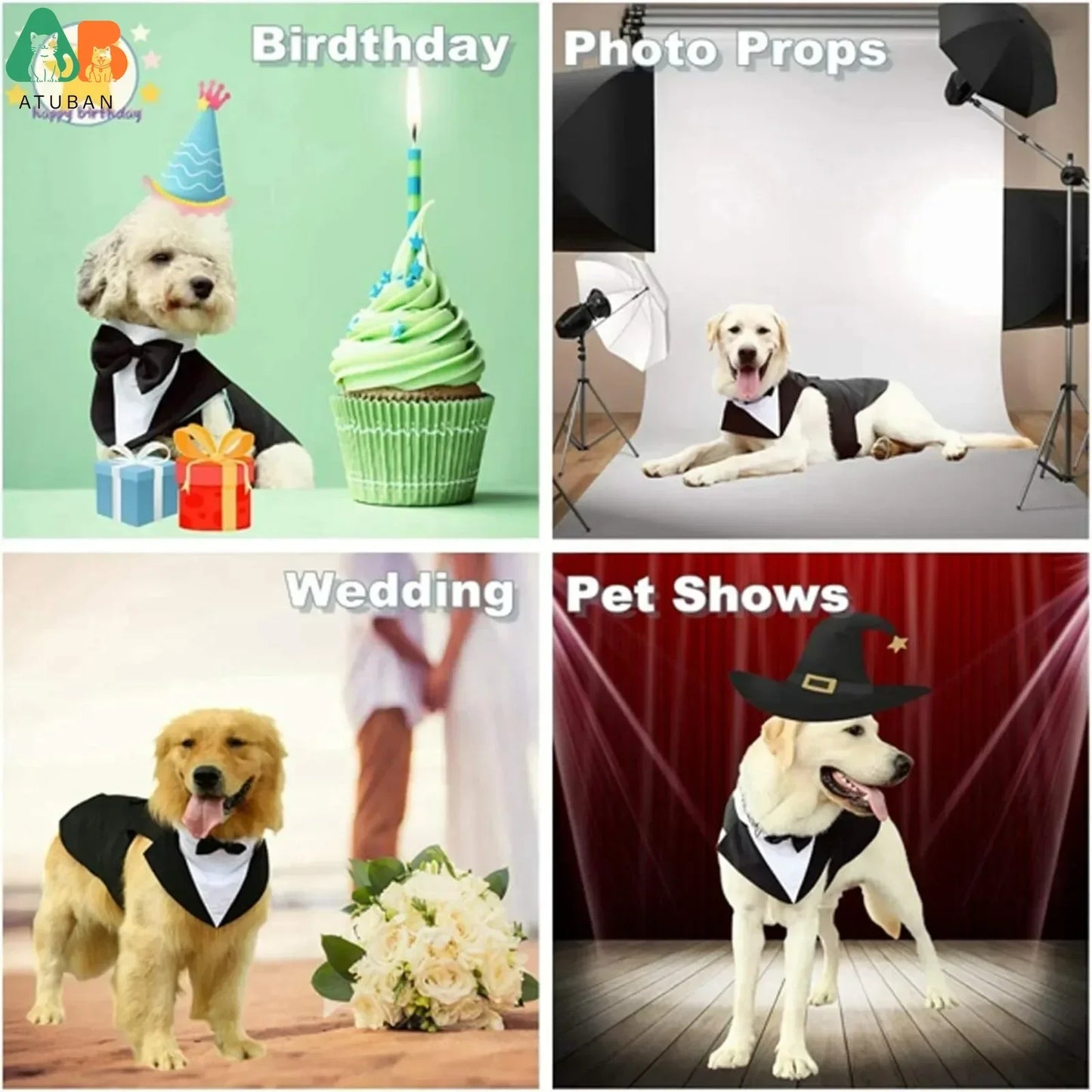 ATUBAN Dog Tuxedo Costume for Large Breeds Detachable Wedding Attire