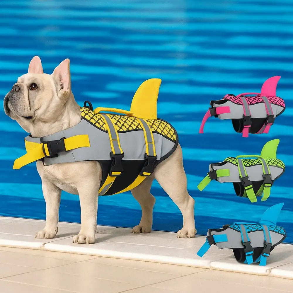 Reflective Shark Dog Life Jacket With Handle Enhanced Buoyancy