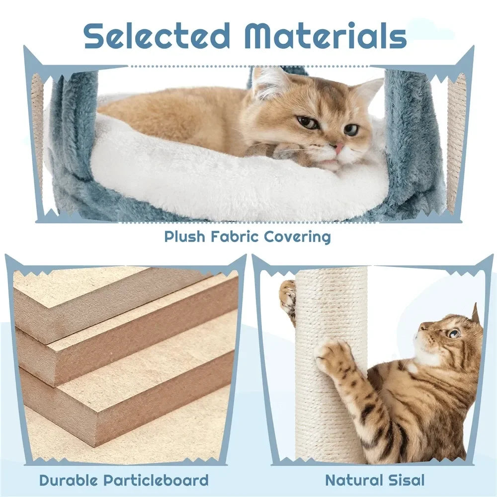 Cat Tree for Cats Ocean Themed Multi Level Plush Tower