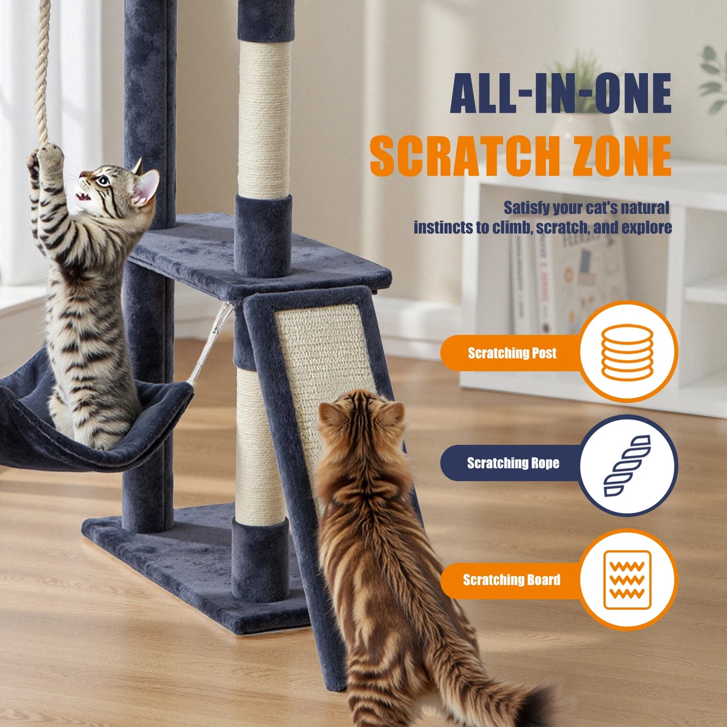 JHK Cat Tree Tall Multi Cat Climbing Tower Sisal Posts