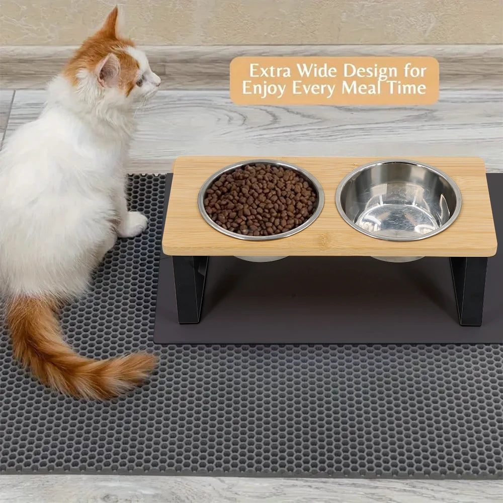 PETRAVEL Elevated Fifteen Degree Tilted Cat Bowls With Wooden Stand