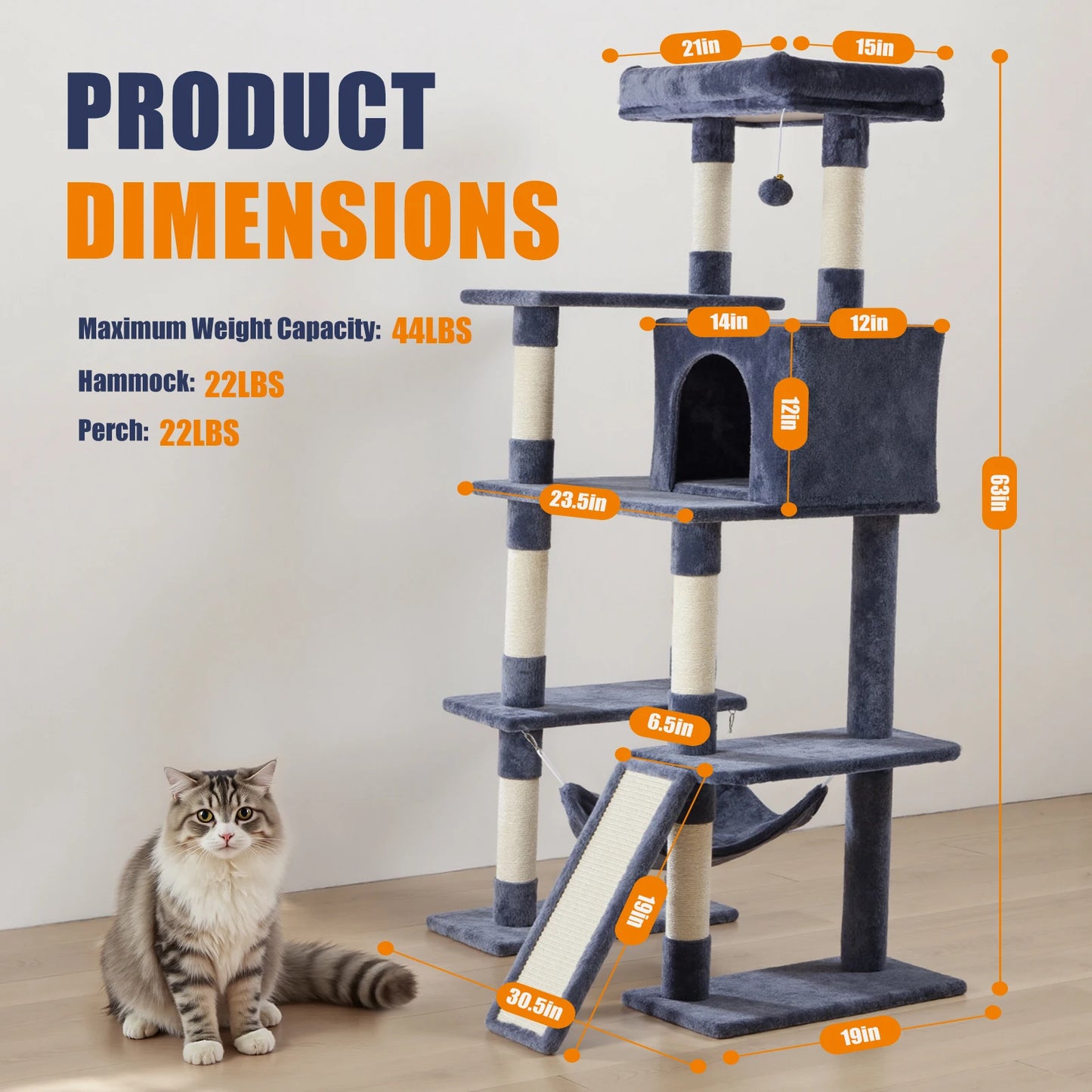 JHK Cat Tree Tall Multi Cat Climbing Tower Sisal Posts
