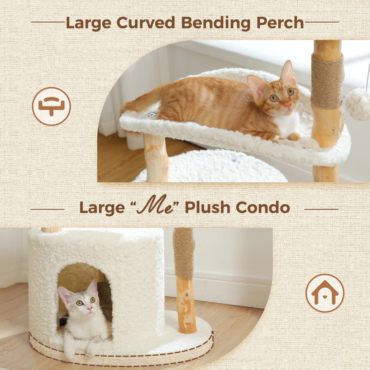 PEQULTI Solid Wood Cat Tree Tower With Condo And Perches