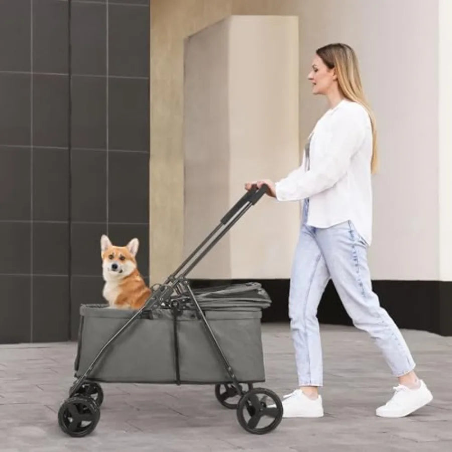 Dog Stroller For Medium Small Pets With Poop Bag Dispenser