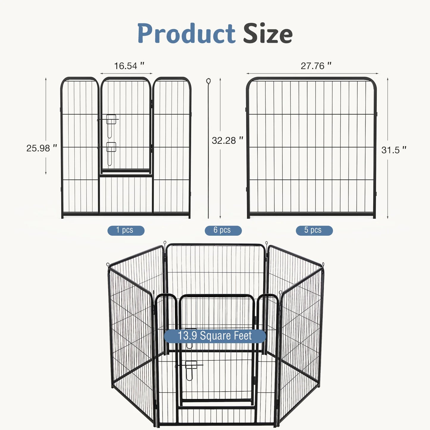JHK 6 Panels Metal Dog Playpen Foldable Indoor Outdoor Fence
