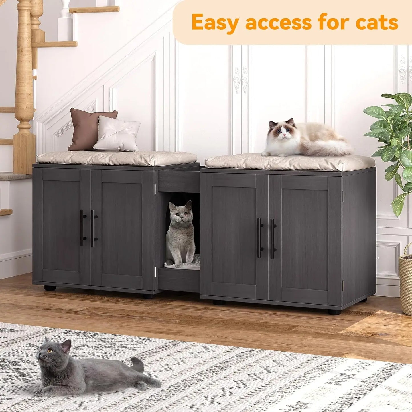 Wooden Cat Litter Box Cabinet With Door And Scratching Pad