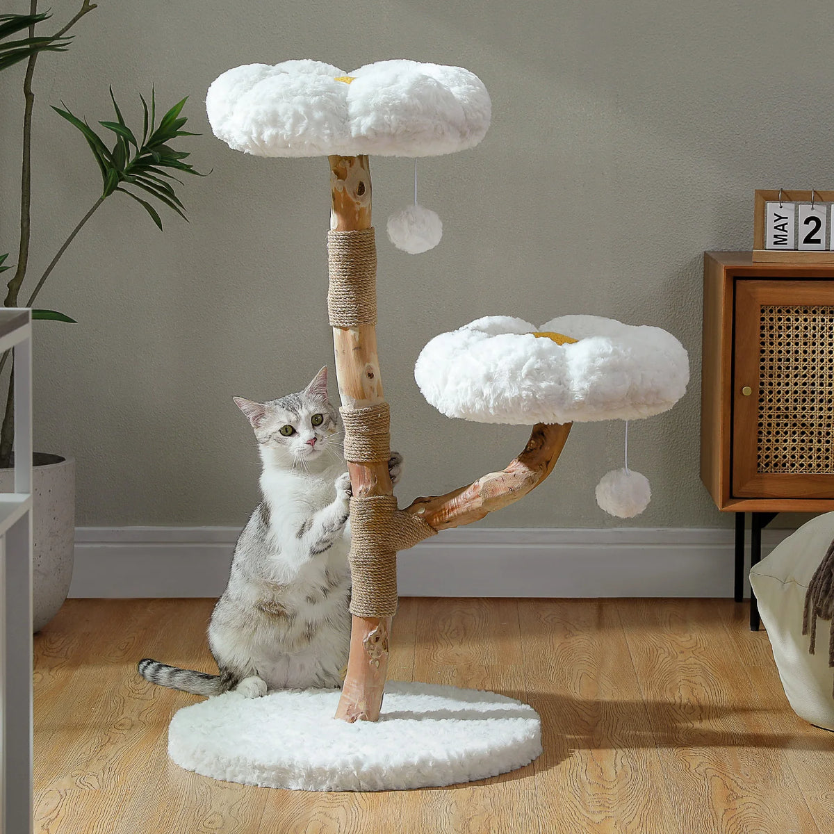 PEQULTI Solid Wood Cat Tree Tower With Condo And Perches