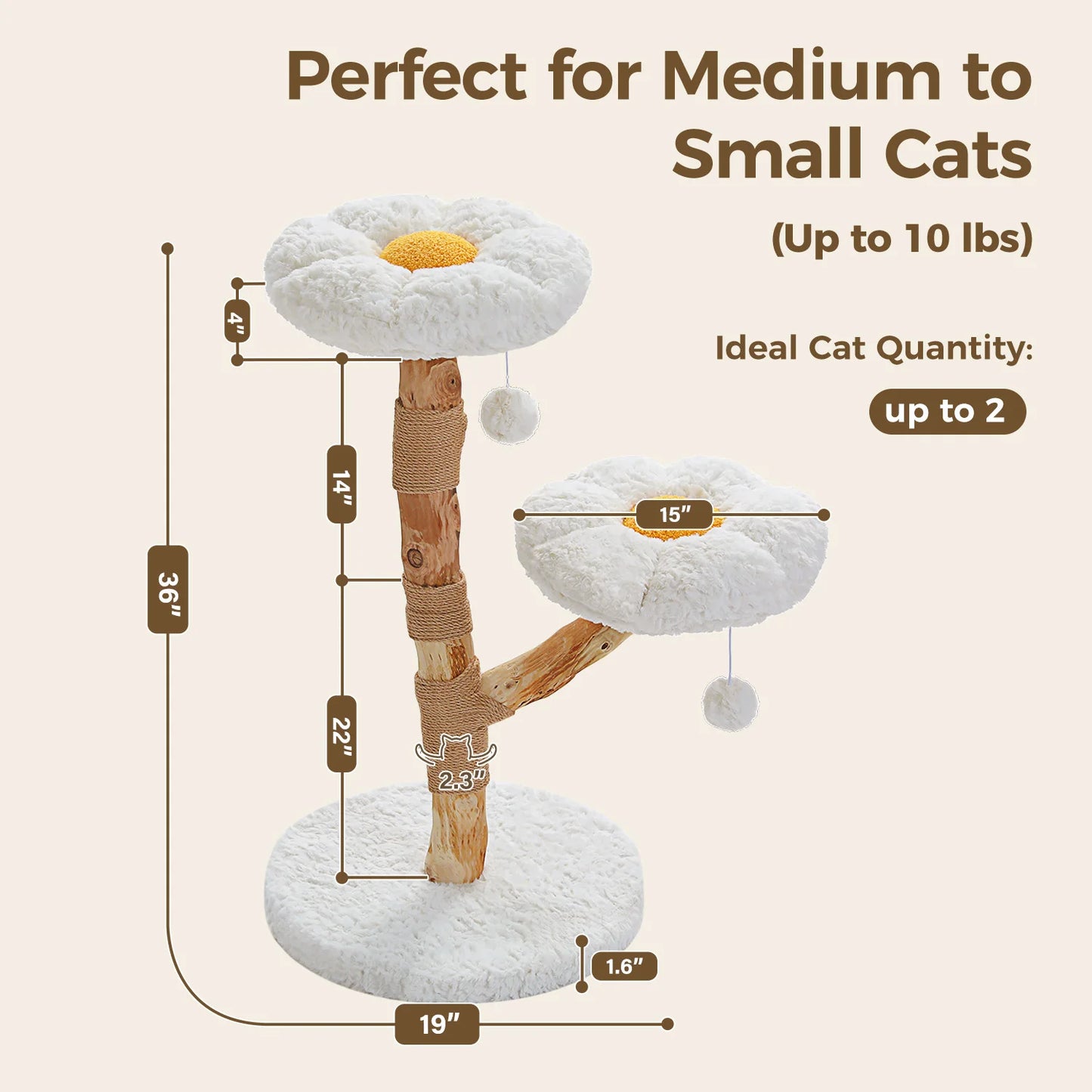 PEQULTI Solid Wood Cat Tree Tower With Condo And Perches