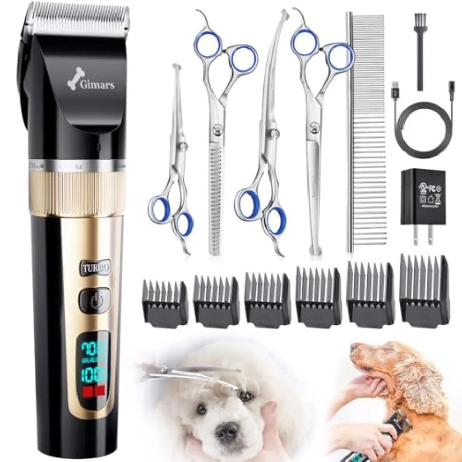 Cordless 4-Speed Dog Clippers Kit With Stainless Steel Scissors