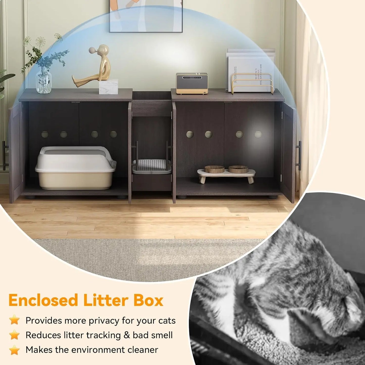 Wooden Cat Litter Box Cabinet With Door And Scratching Pad
