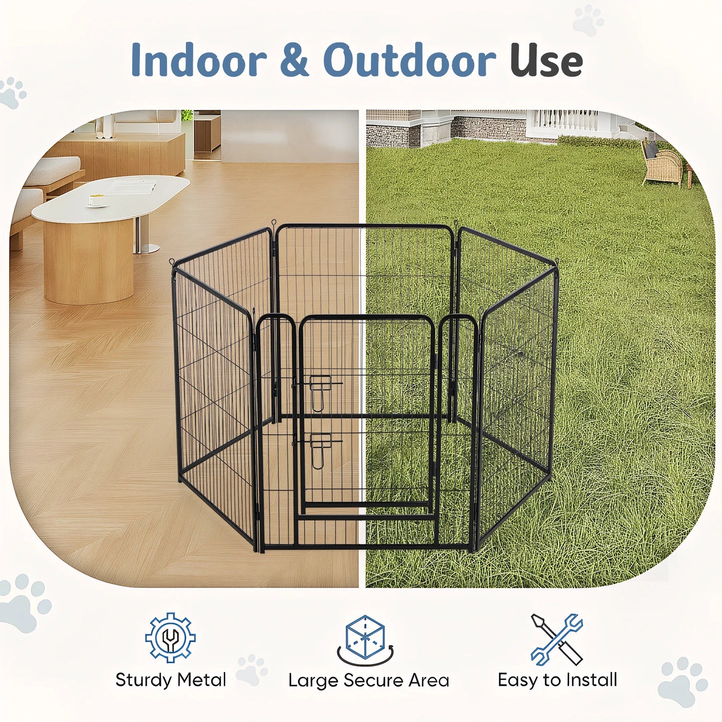 JHK 6 Panels Metal Dog Playpen Foldable Indoor Outdoor Fence