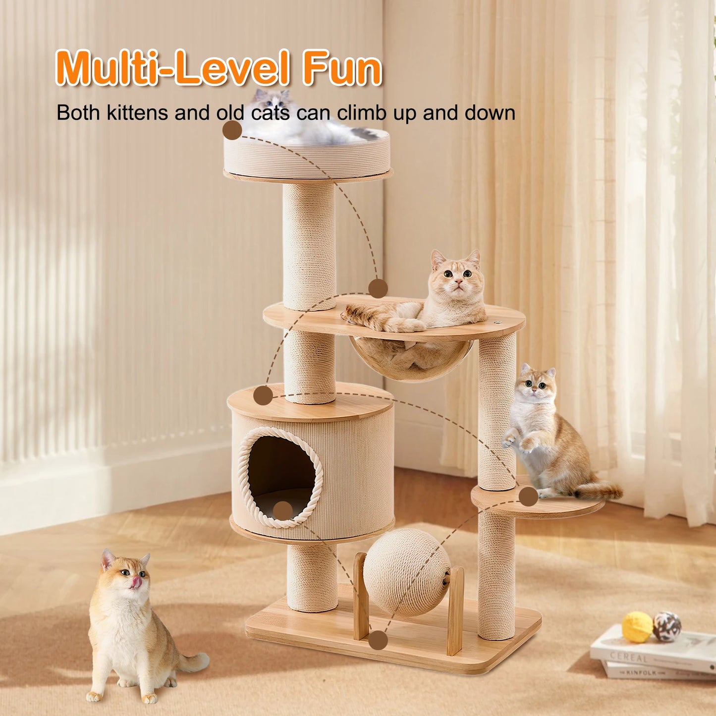 JOCESTYLE Integrated Cat Climbing Frame with Nest and Scratching Post