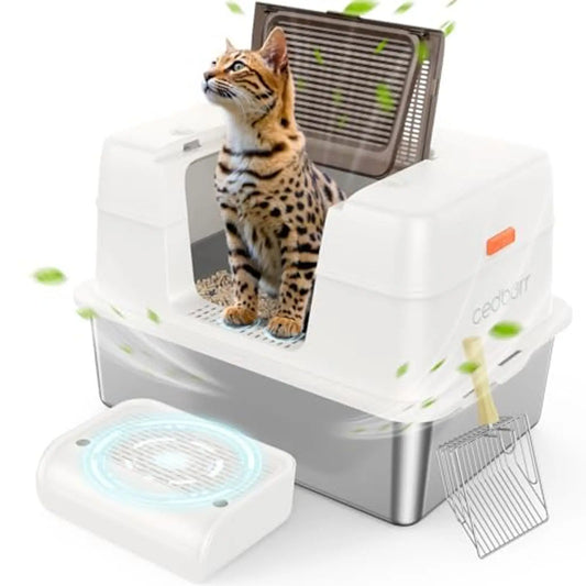 Stainless Steel Enclosed Cat Litter Box With Pedal Lid