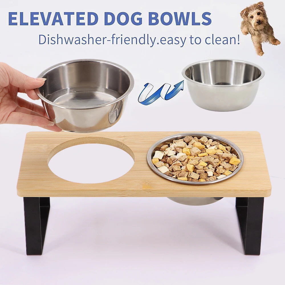 PETRAVEL Elevated Fifteen Degree Tilted Cat Bowls With Wooden Stand