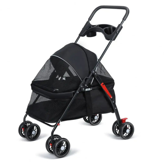4 Wheels Dog Cat Stroller Outdoor Folding Pet Carrier