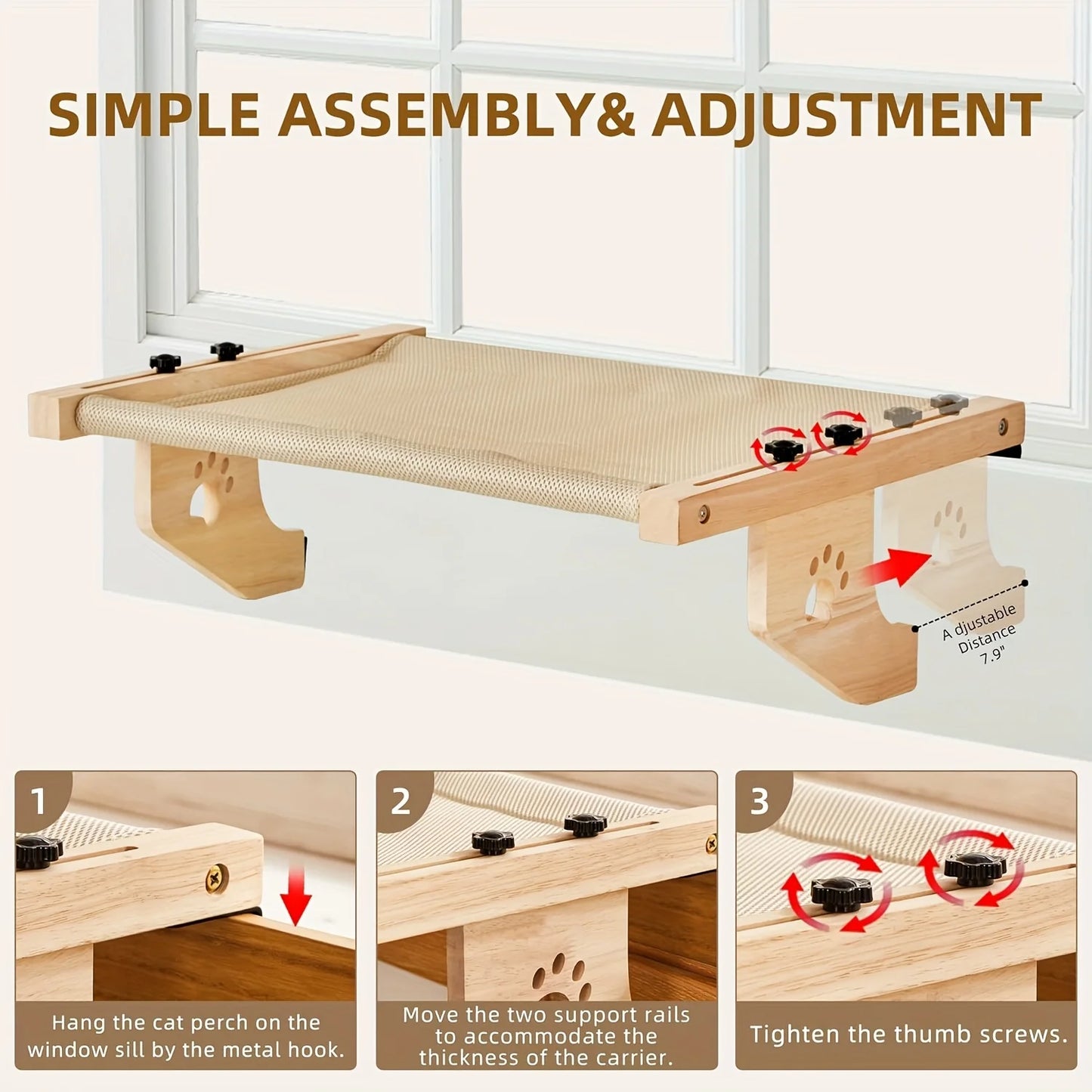 CZBNYXCN Cat Window Hammock With Pine Wood Frame