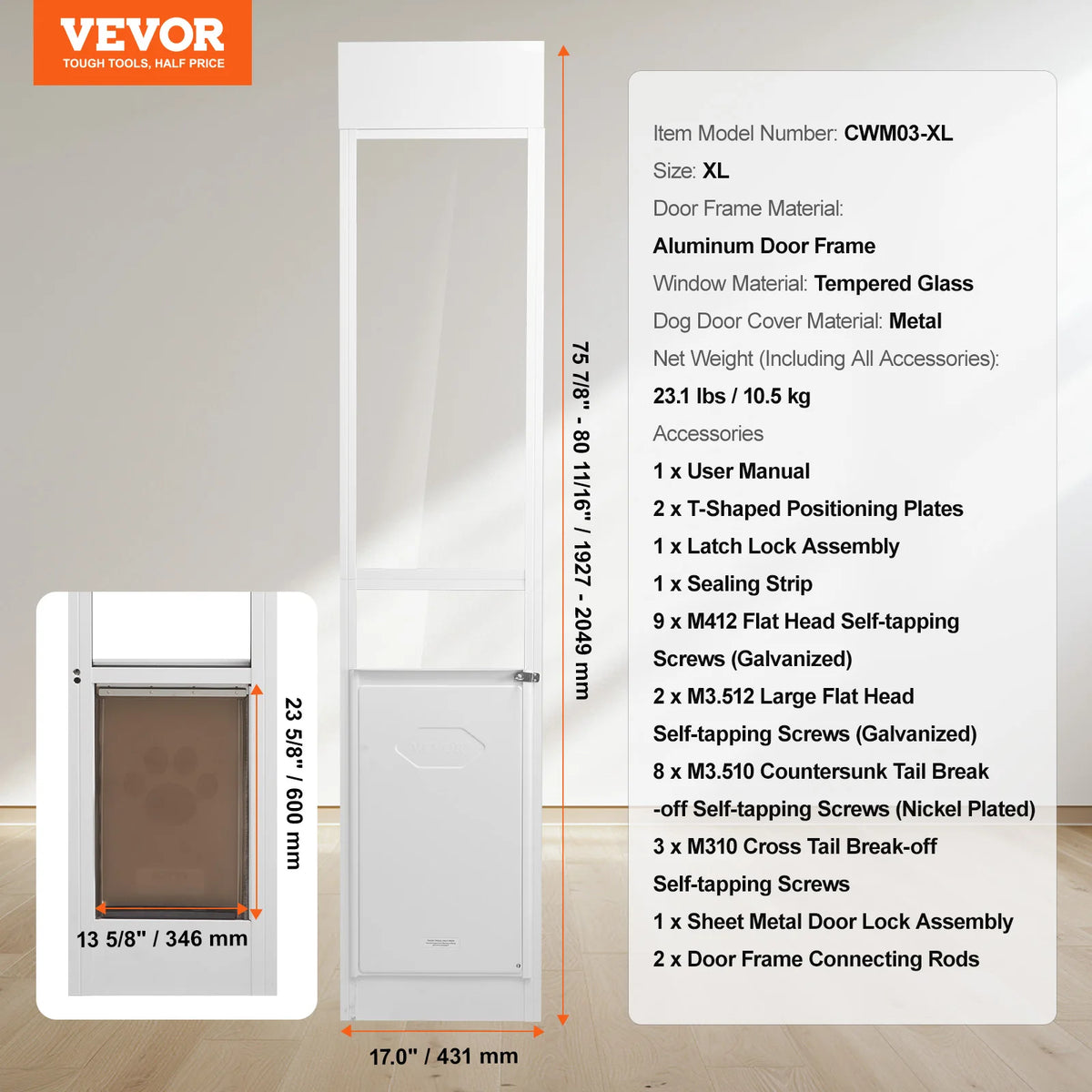 NONEDog Door Sliding Glass Pet Door With Adjustable Height
