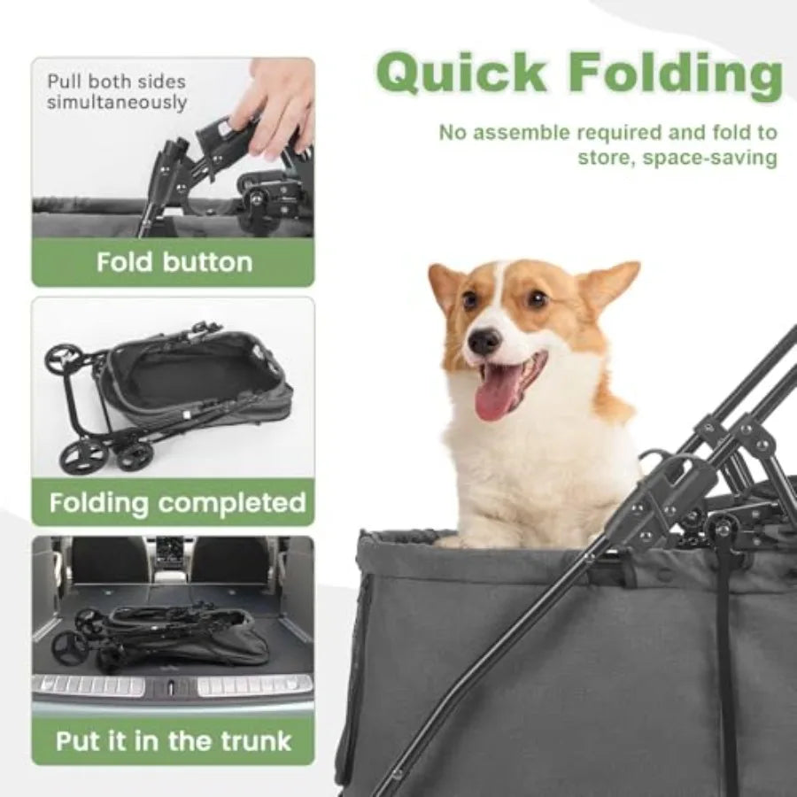 Dog Stroller For Medium Small Pets With Poop Bag Dispenser