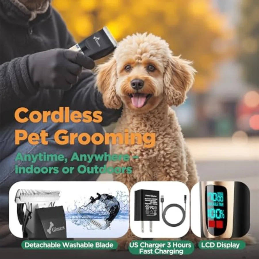Cordless 4-Speed Dog Clippers Kit With Stainless Steel Scissors