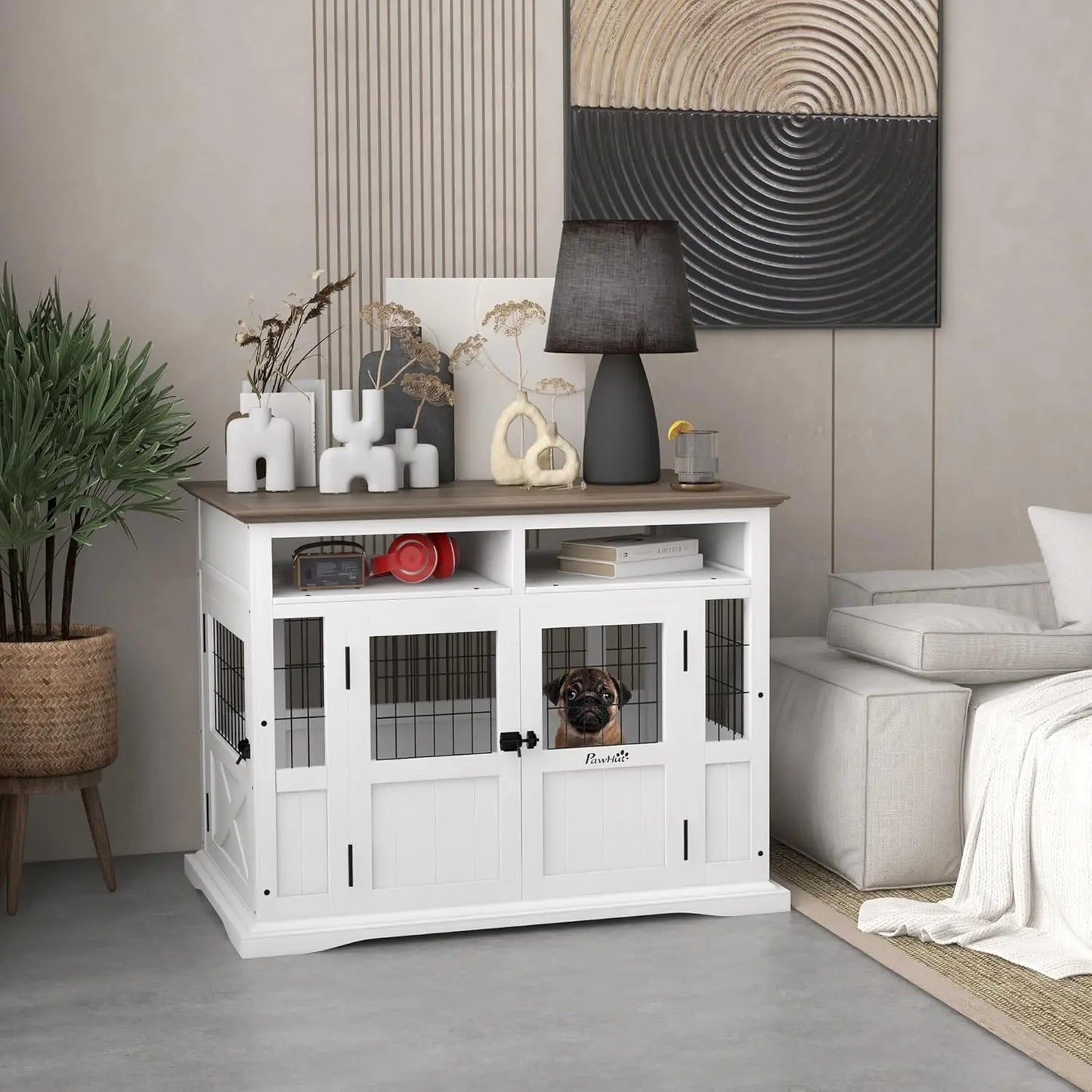Aosom LLC Dog Crate Table With Storage, Modern Wood Kennel