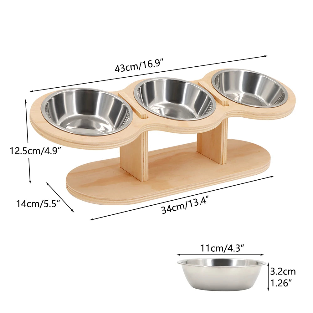 PETRAVEL Cat Feeder With 3 Tilted Raised Stainless Bowls