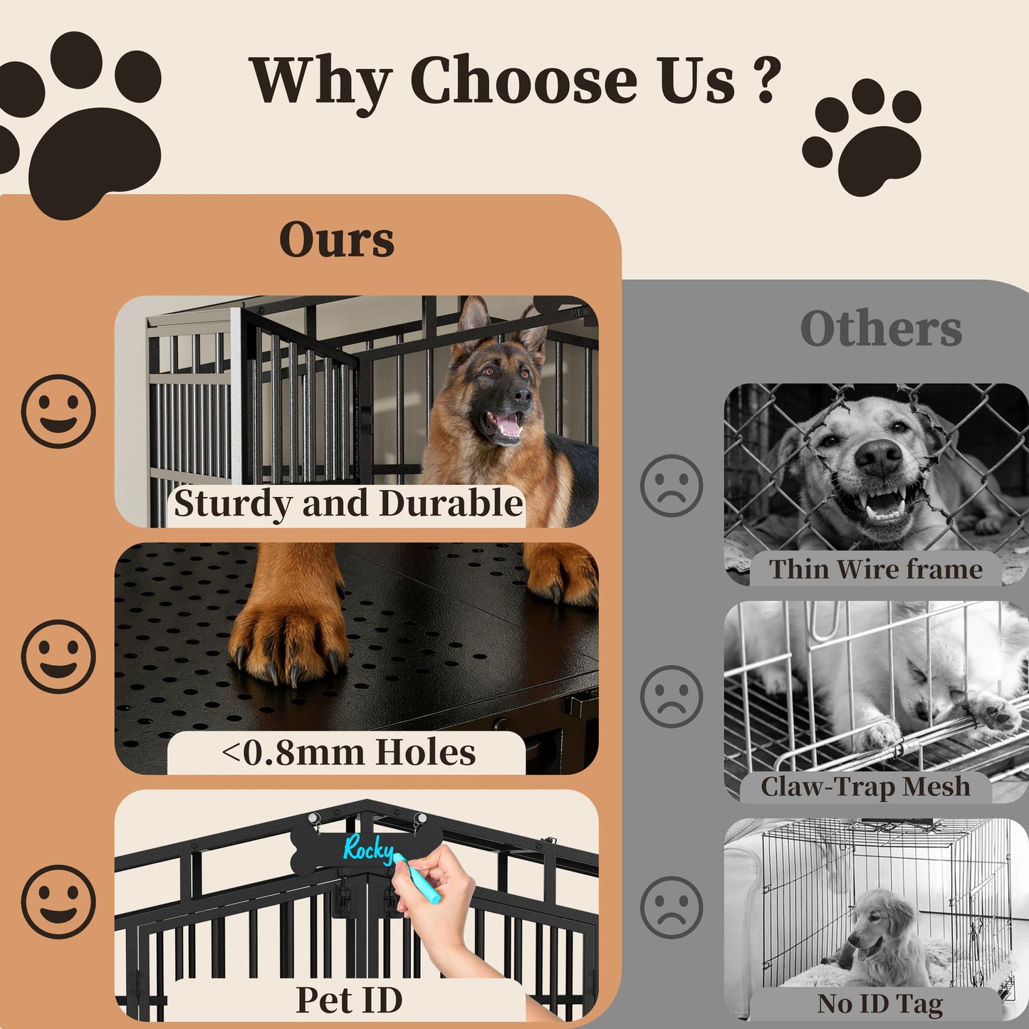 Heavy Duty Dog Crate With Lockable Wheels And Bowls