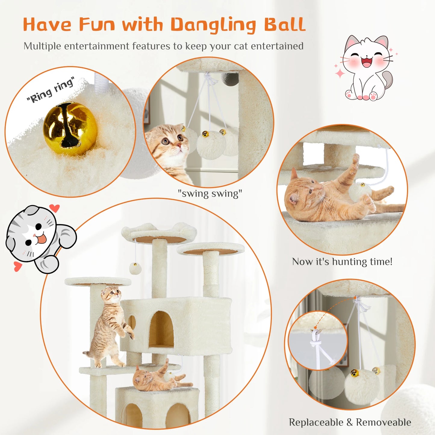 JHK Multi-Level Cat Tree Tower for Indoor Cats with Sisal Scratching Post
