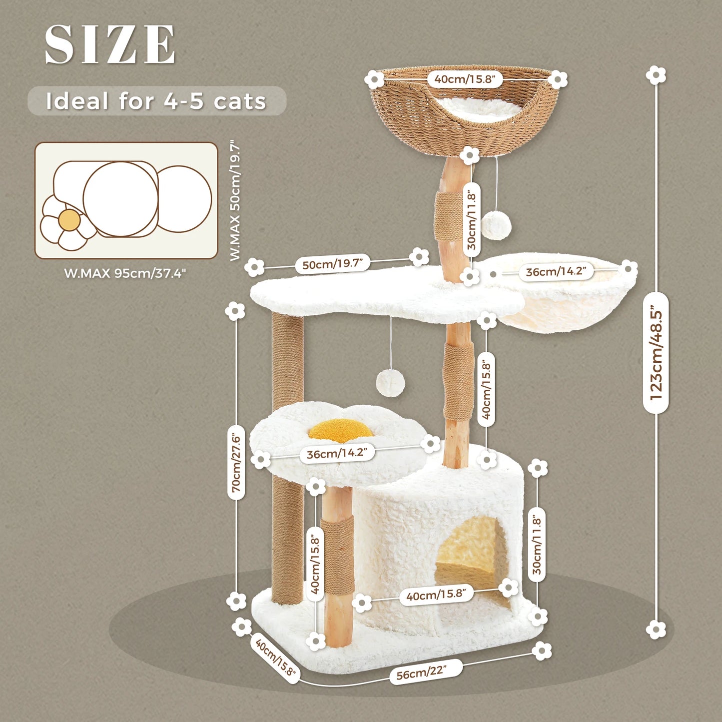 PEQULTI Solid Wood Cat Tree Tower With Condo And Perches