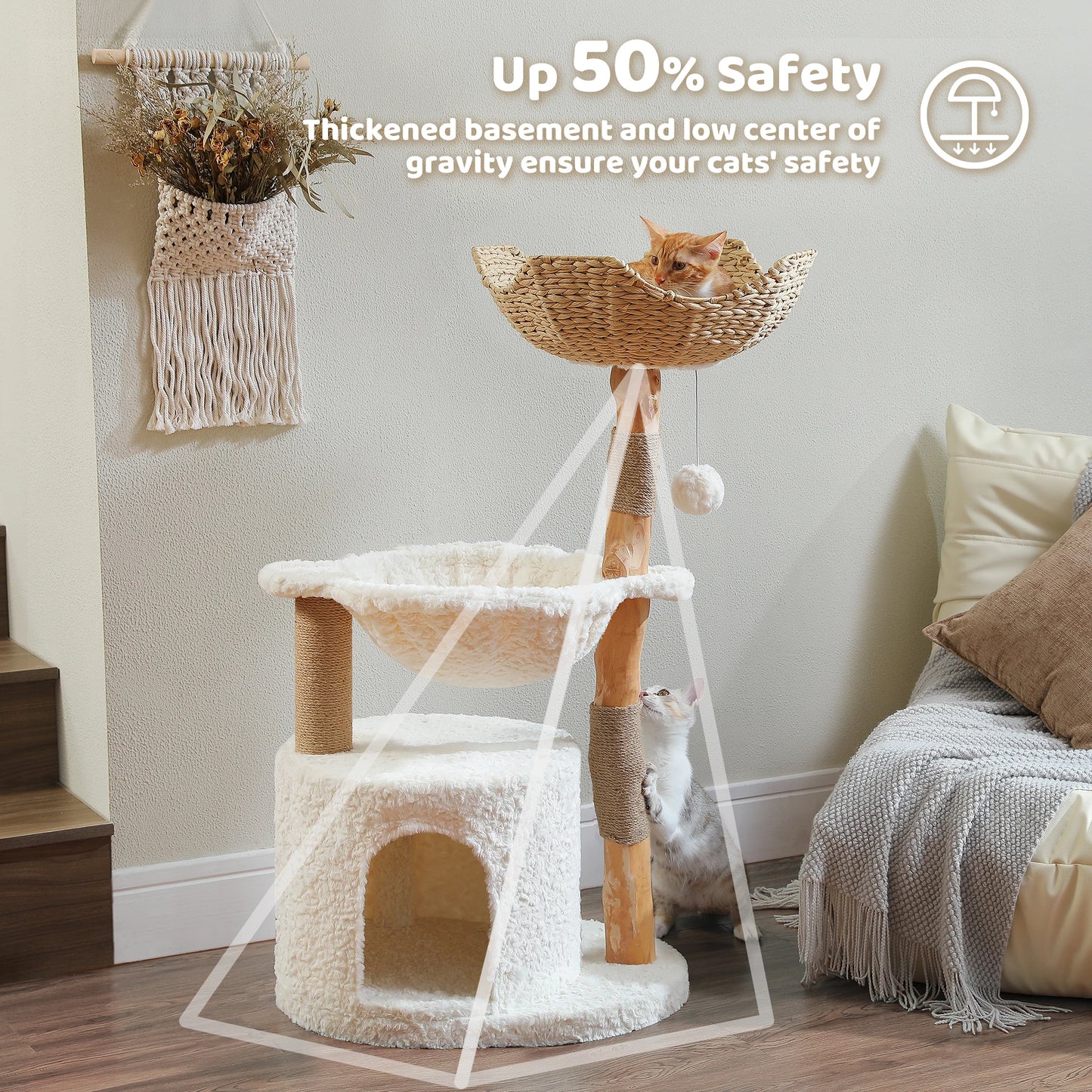 PEQULTI Solid Wood Cat Tree Tower With Condo And Perches