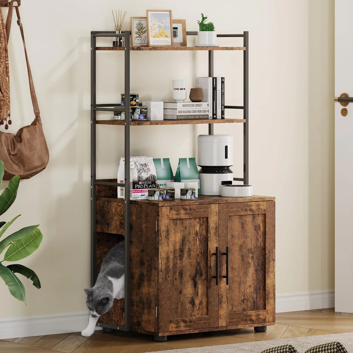 HiMISSCN Cat Litter Box Enclosure With Odor Control And Storage