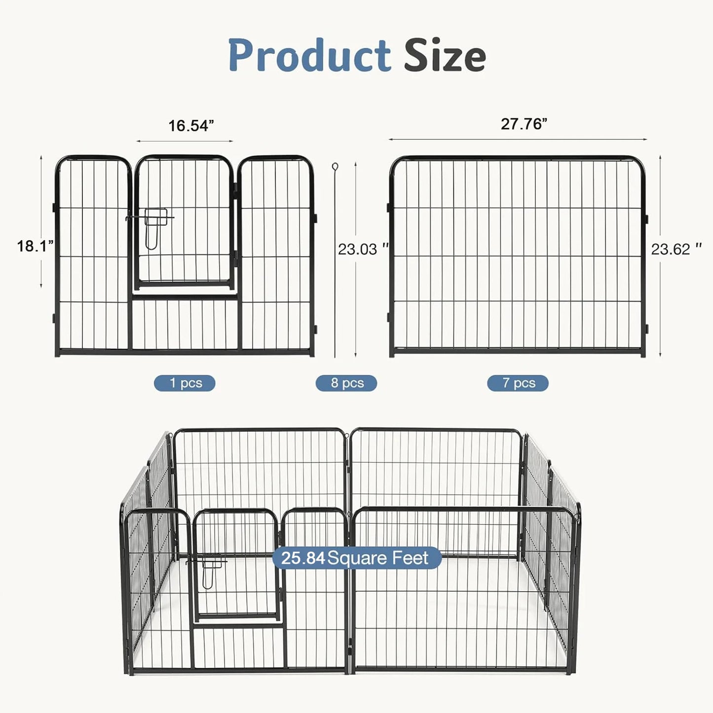 JHK Metal 8 Panel Dog Playpen Fence Foldable Indoor Outdoor