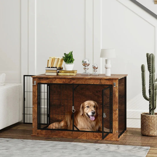 Dog Crate Furniture With Flip Up Top And Dual Doors