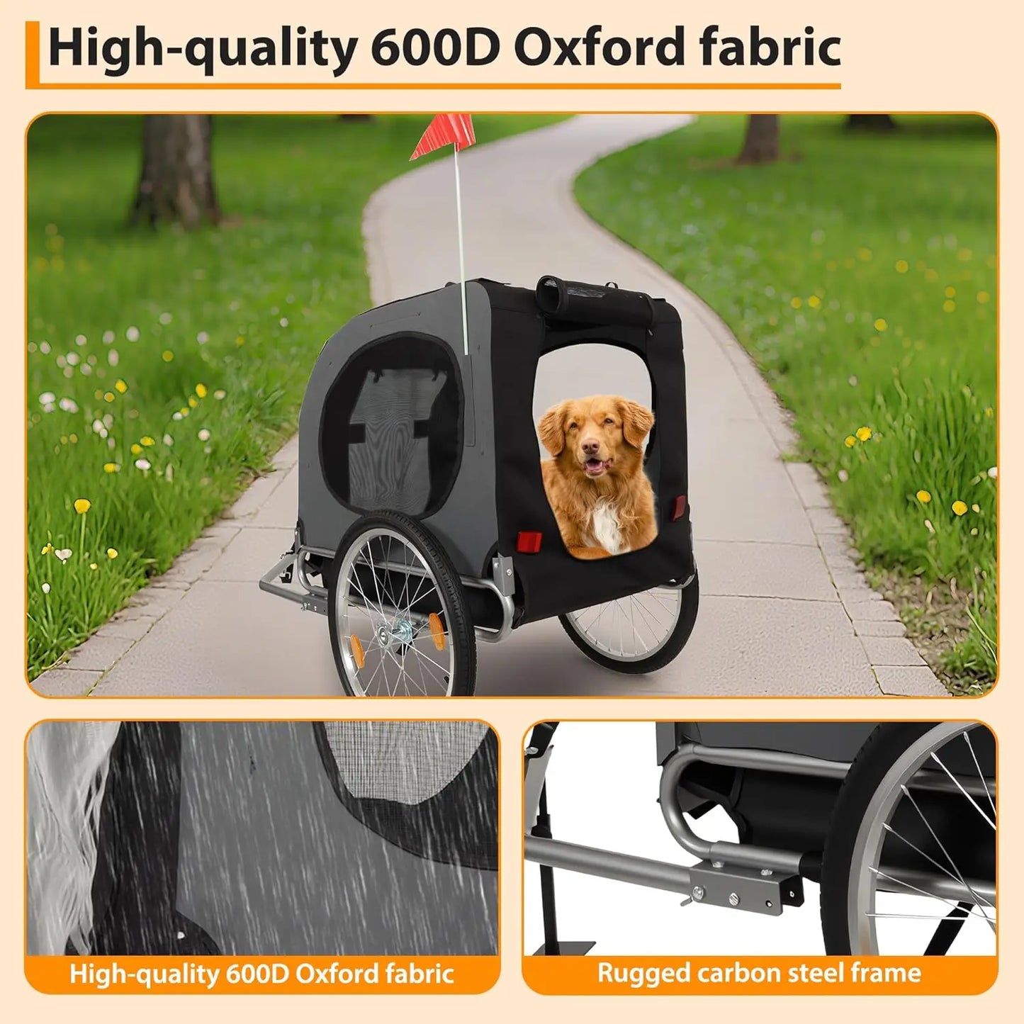 HiMISS Steel Dog Bike Trailer With Folding Pet Carrier