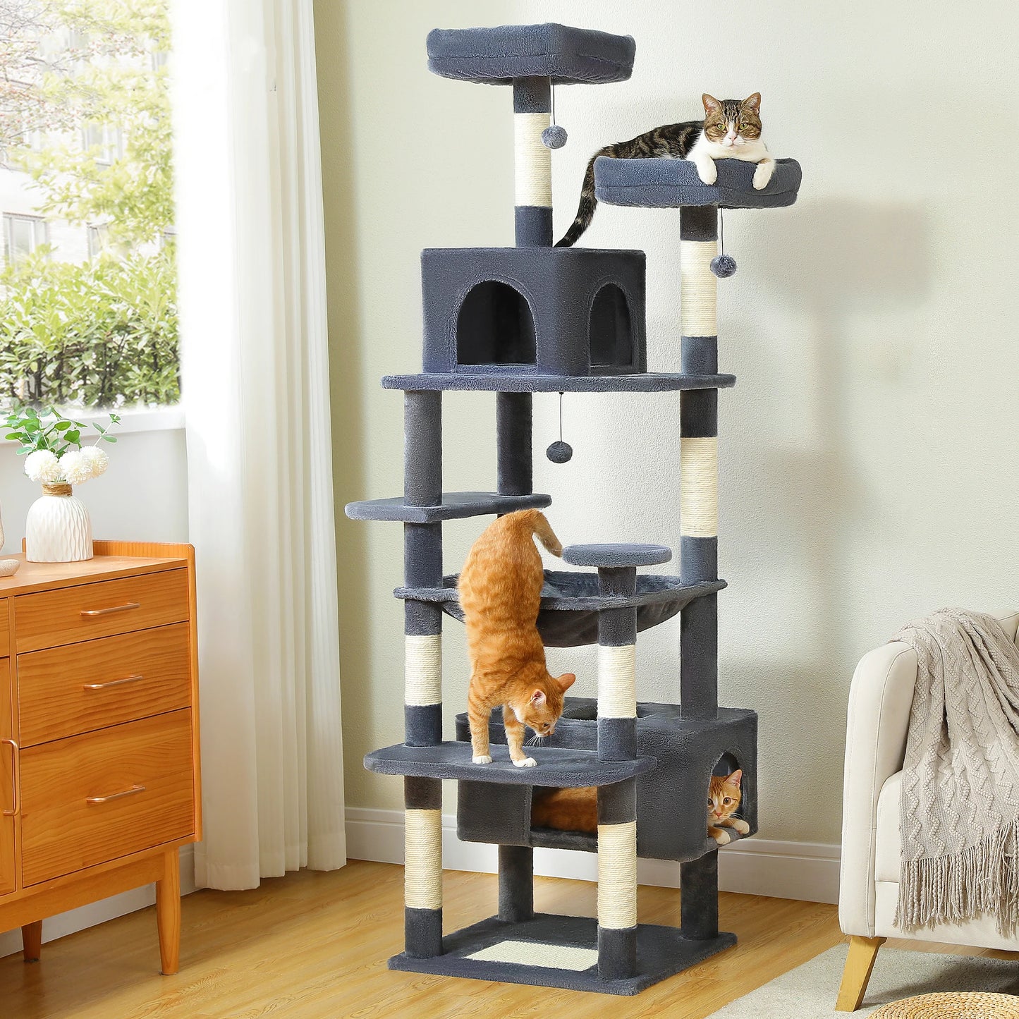 PEQULTI Multi Level Cat Tree Tower With Scratching Posts Hammock And Condo